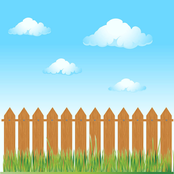 Wooden fence, summer grass - Vector, Image