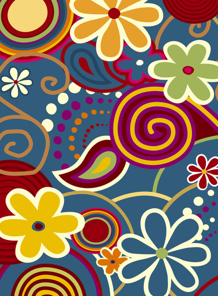 Colorful flowers and design ornaments - Wektor, obraz