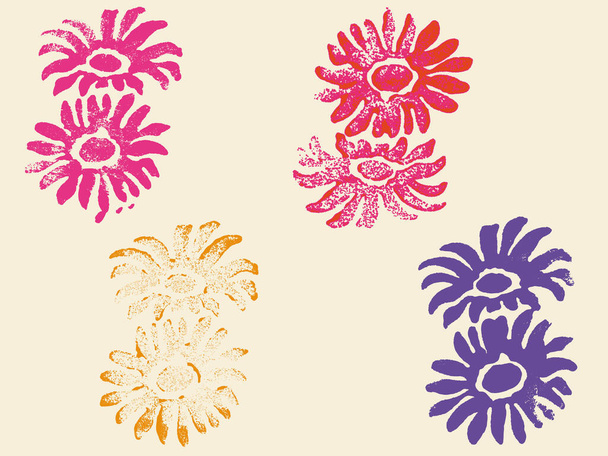 4 Grunge Flower Stamps (Transparent Vectors so they can be overlaid on to other illustrations etc - Vetor, Imagem