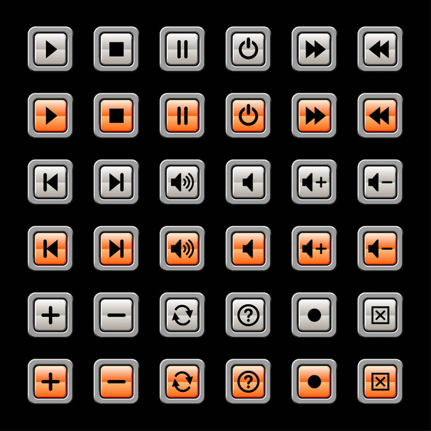 iconos y símbolos del reproductor multimedia, cada uno con estados de encendido y apagado. - Vector, imagen