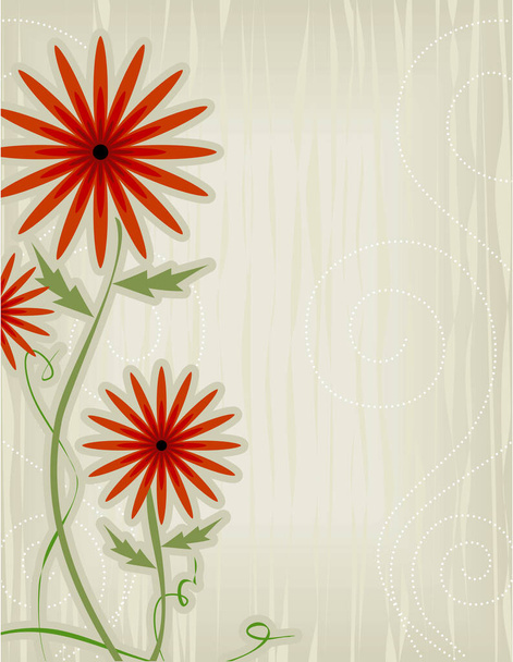 Whimsical Floral motif, red flowers and vines; layered file. - ベクター画像