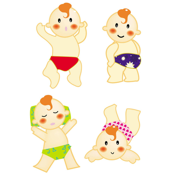 expression of baby: dancing, sleeping, crown, stand - Vector, afbeelding