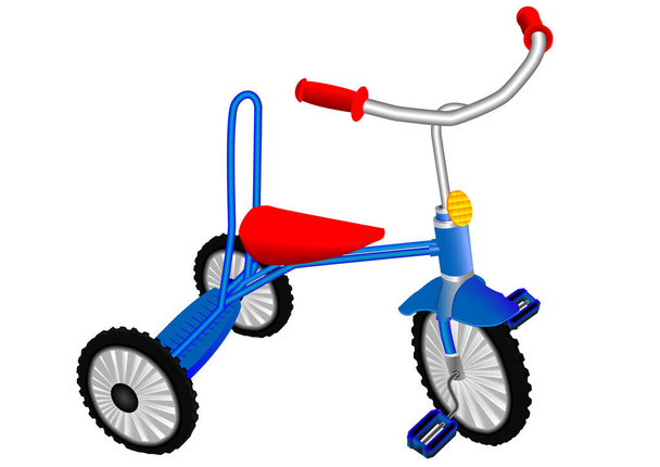 Dark blue children's tricycle on a white backgroun - Vector, Image