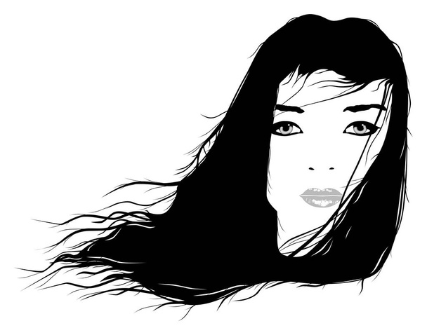 Vector portrait illustration of a windswept woman - Vecteur, image
