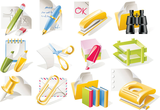 Colorful set of office objects and symbols - Vektor, Bild