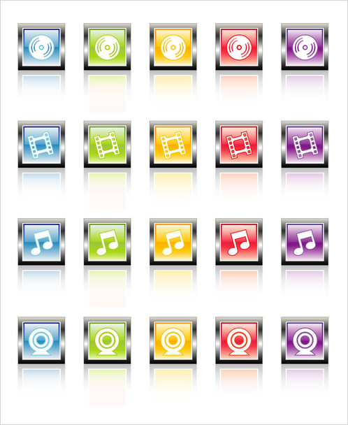 Glassy, metallic colorful icons-easy to edit. No transparencies - Vetor, Imagem