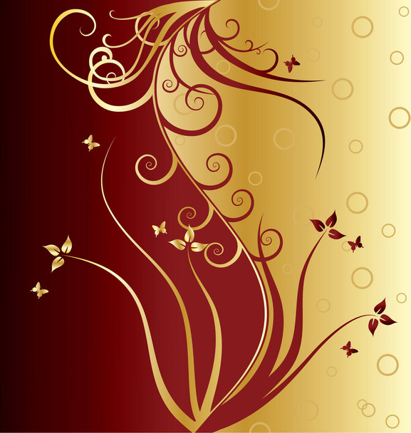 Spring floral vector ornament with leaves and butterflies - ベクター画像