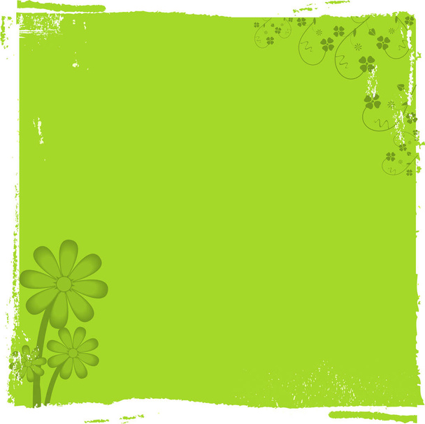 Distressed Green background with daisies and floral corners - Vector, Image