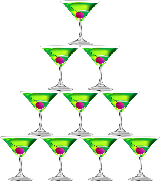 a triangle shape made by 10 glasses of martini, for celebration, vector, illustration - Διάνυσμα, εικόνα