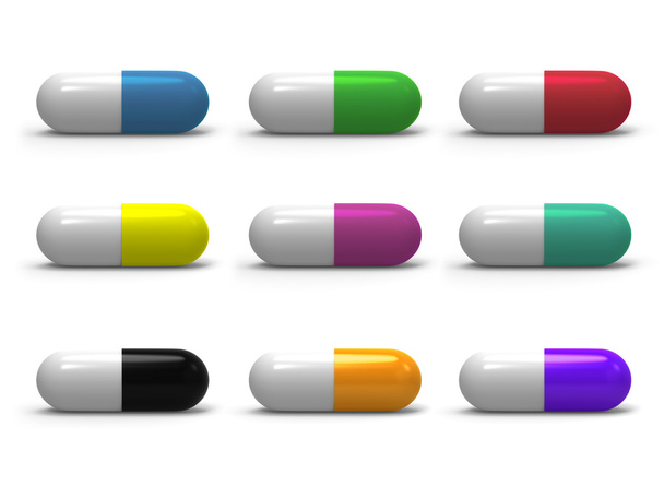 3D ιατρική κάψουλες με διαφορετικά χρώματα, φαρμακευτική - Φωτογραφία, εικόνα