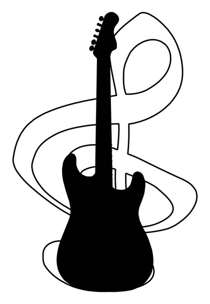 Beyaz arka planda izole edilmiş gitar silueti olan bir müzikal üçlü anahtar. - Vektör, Görsel
