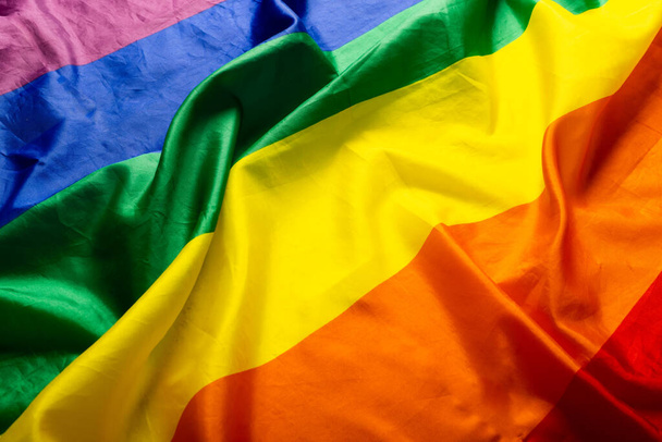 Close-up full frame shot of rainbow flag, copy space. Backgrounds, unaltered, lgbtqia rights, freedom, equality, pride concept. - Foto, immagini