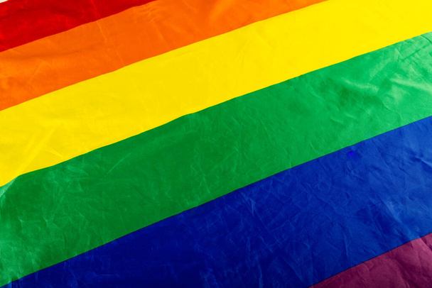 Full frame close-up shot of rainbow flag, copy space. Backgrounds, unaltered, lgbtqia rights, freedom, equality, pride concept. - Φωτογραφία, εικόνα