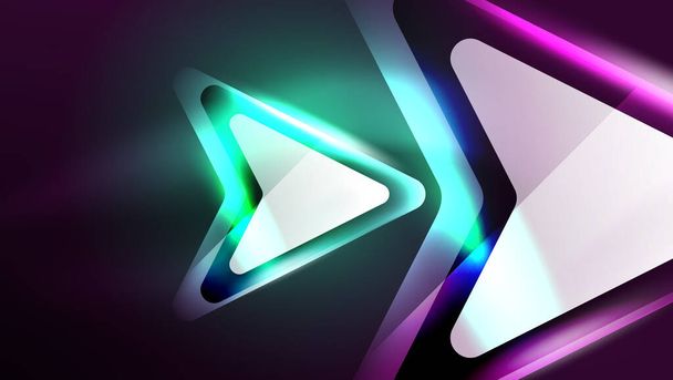 Abstract background landing page, glass geometric shapes with glowing neon light reflections, energy effect concept on glossy forms - Vector, Image
