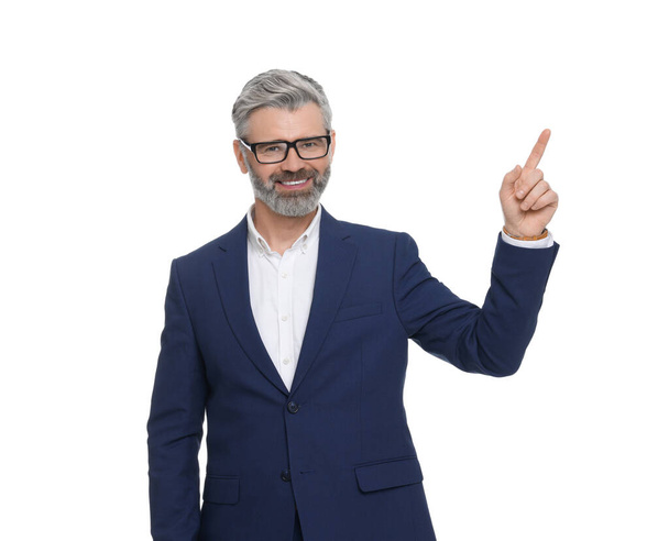 Mature businessman in stylish clothes posing on white background - Fotoğraf, Görsel