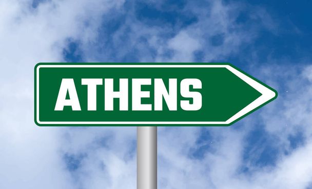 Athens road sign on cloudy sky background - Photo, Image