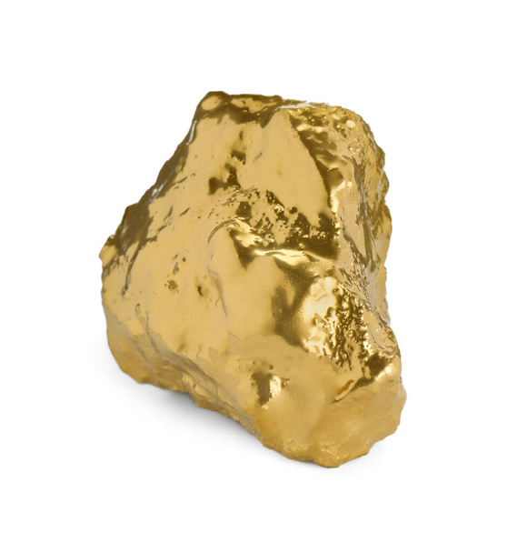 One beautiful gold nugget on white background - Foto, afbeelding