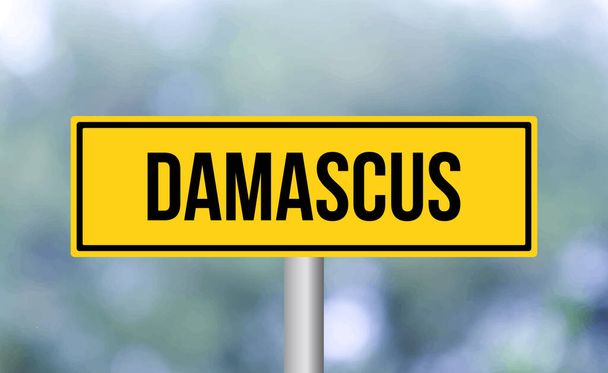 Damascus road sign on blur background - Foto, Imagem