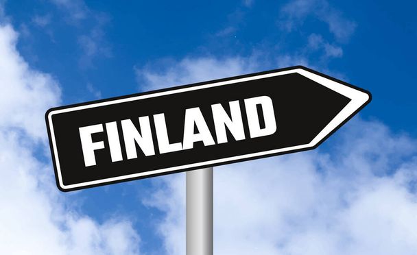 Finlandiya yol işareti gökyüzü arka planında - Fotoğraf, Görsel