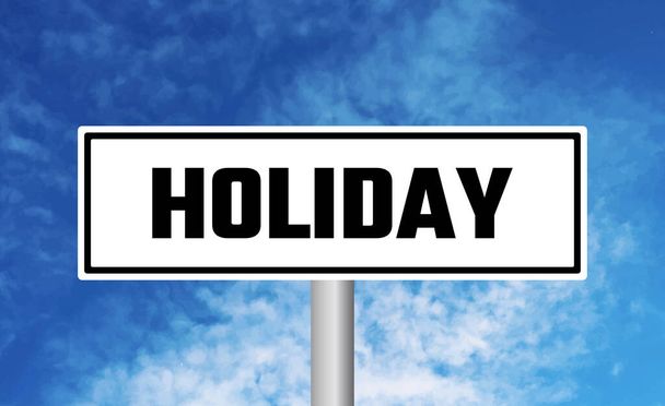 Holiday road sign on sky background - Zdjęcie, obraz