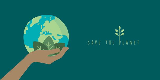 save the planet concept earth in human hand with green leaves vector illustration EPS10 - Vetor, Imagem