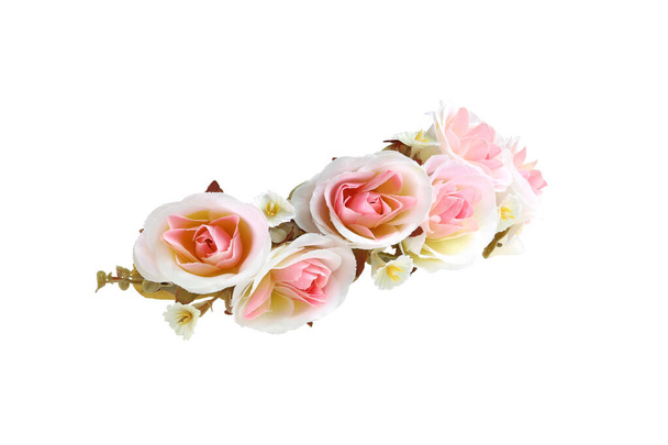 Pink Roses Flower Crown Side View isolated on white background with clipping paths - Photo, Image