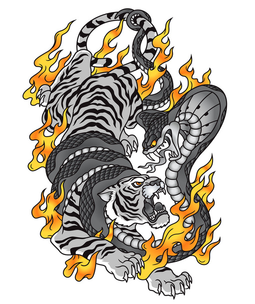 Tigre cobra fuego tatuaje gráfico
 - Vector, imagen