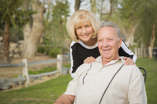 Affectionate Senior Couple Portrait At The Park - Photo, Image