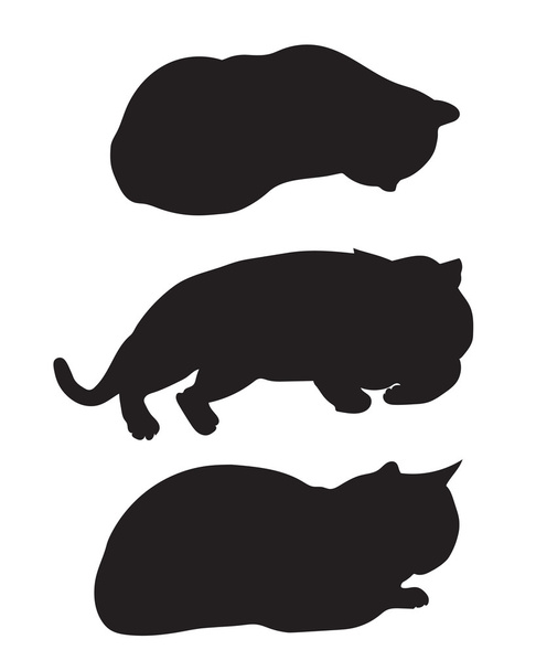 Чёрные силуэты лежащие кошки
 - Вектор,изображение