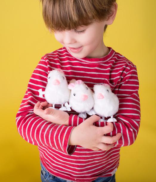 Lapsi leikkii pääsiäispupun leluilla
 - Valokuva, kuva