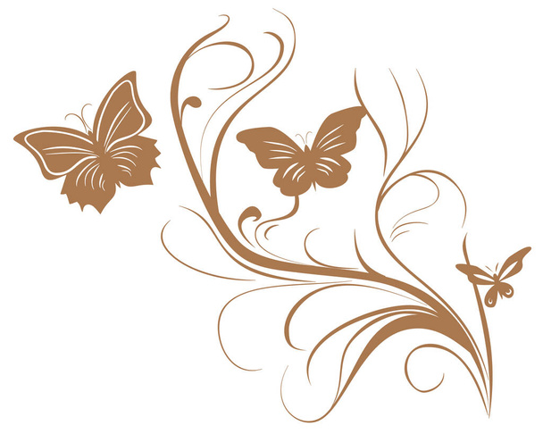 Decorative floral background with swirly lines and butterflies vector illustration - Wektor, obraz