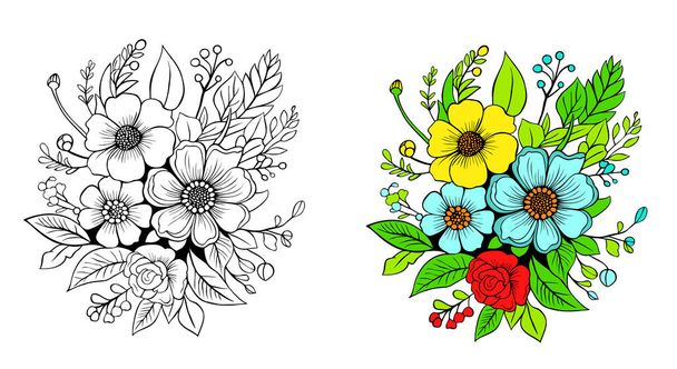 sketch contour bouquet of pansy flowers, Sketch violet flower drawing, flower cluster drawing, Easy flower coloring pages, flower coloring page for kids, purple pansies drawing. - Vector, Image