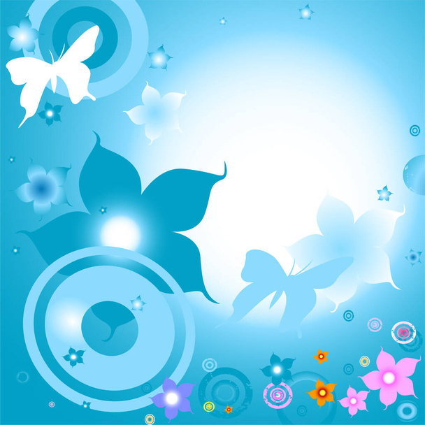 Diseño con mariposa y flores, fondo de ilustración
 - Vector, imagen