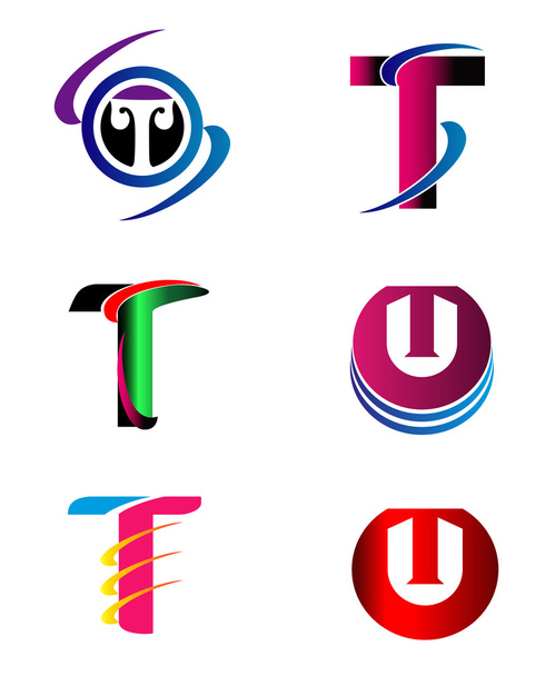 Conjunto de símbolos do alfabeto e elementos da letra T, tal logotipo
 - Vetor, Imagem