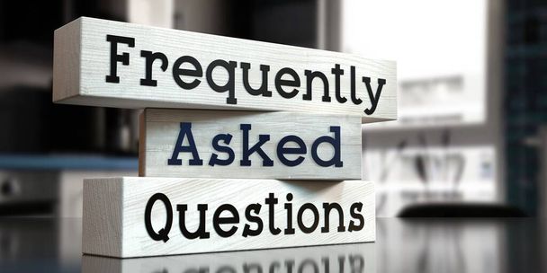 Veelgestelde vragen, FAQ - woorden op houten blokken - 3D illustratie - Foto, afbeelding