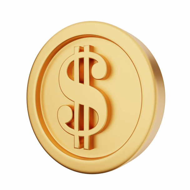 golden coin with dollar sign on white background. 3 d rendering  - Φωτογραφία, εικόνα