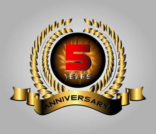 Celebrando 5 Anos Aniversário - Golden Laurel Wreath Vector
 - Vetor, Imagem