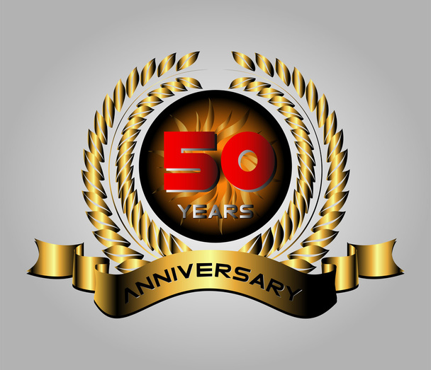 50 years anniversary golden label with ribbons, vector illustration - Vector, Image