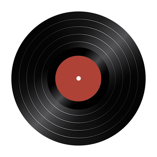 vinyl record with red label on white background - Вектор,изображение