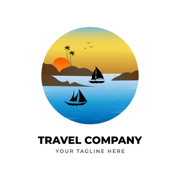 Detailed traveling company logo with boat vector illustration - Διάνυσμα, εικόνα