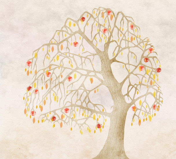 Autumn for an old apple tree - 写真・画像