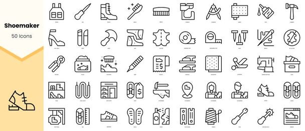 Set di icone calzolai. Linea semplice stile arte icone pack. Illustrazione vettoriale - Vettoriali, immagini
