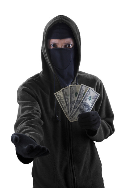 Robber forcing to take money cash - 写真・画像