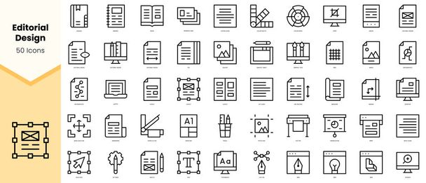 Set van redactionele ontwerpen Pictogrammen. Eenvoudige lijn kunst stijl pictogrammen pack. Vectorillustratie - Vector, afbeelding
