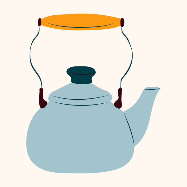 Funny vintage cartoon kettle. Boiling concept. Vector illustration - Vector, Image