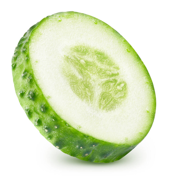 Cucumber slice isolated on a white background with clipping path. Cucumber macro studio photo - Zdjęcie, obraz