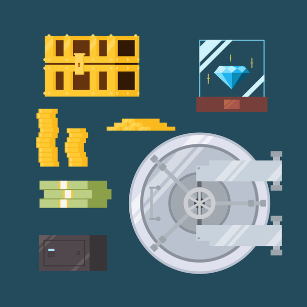 Flat design of cash and valuable safe - Vector, Image