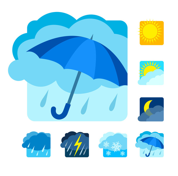 Weather icons set flat - Vector, Image