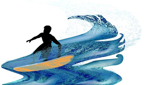 Silhouette di un surfista in onde turbolente
 - Vettoriali, immagini