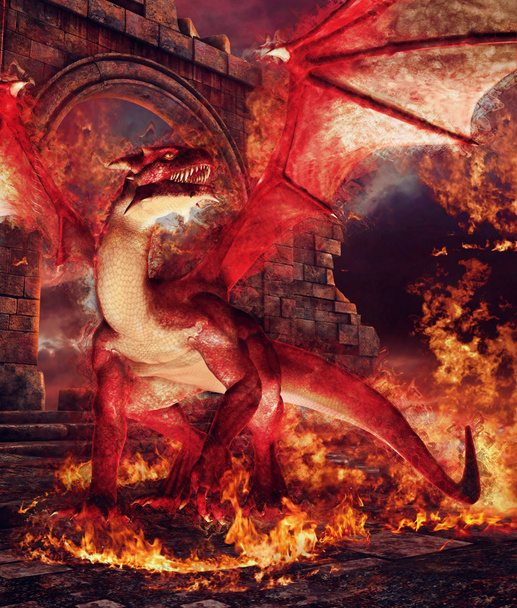 Червоний дракон у вогняному кільці
 - Фото, зображення